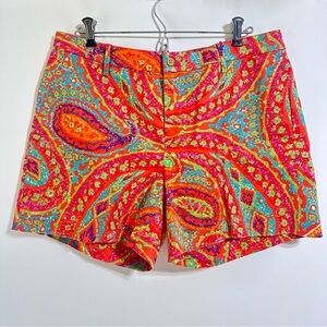 Ralph Lauren orange blue green bright Paisley cotton resort summer 5” shorts